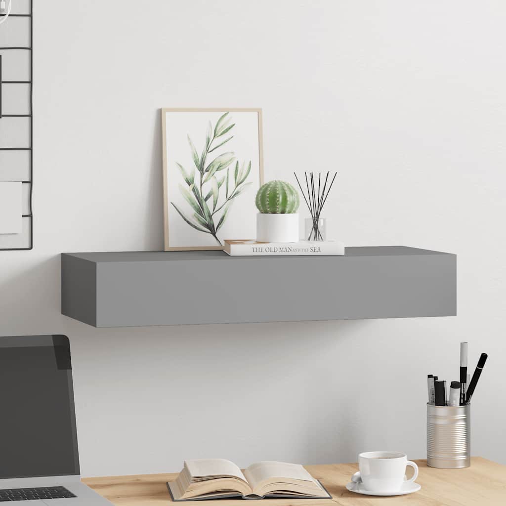 vidaXL Wandregal mit Schublade Grau 60x23,5x10 cm MDF