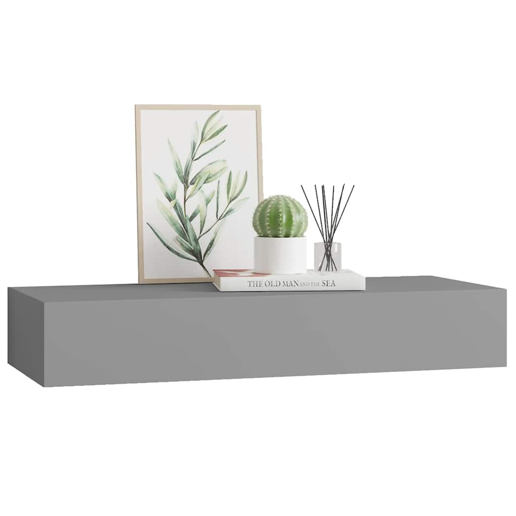 vidaXL Wandregal mit Schublade Grau 60x23,5x10 cm MDF