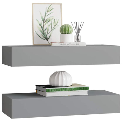 vidaXL Wandregale mit Schubladen 2 Stk. Grau 60x23,5x10 cm MDF