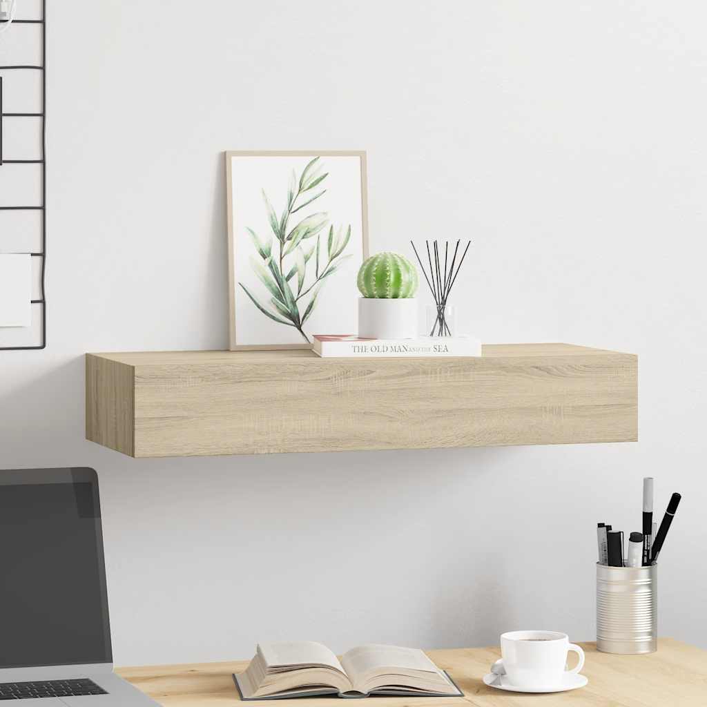 vidaXL Wandregal mit Schublade Eichen-Optik 60x23,5x10 cm MDF
