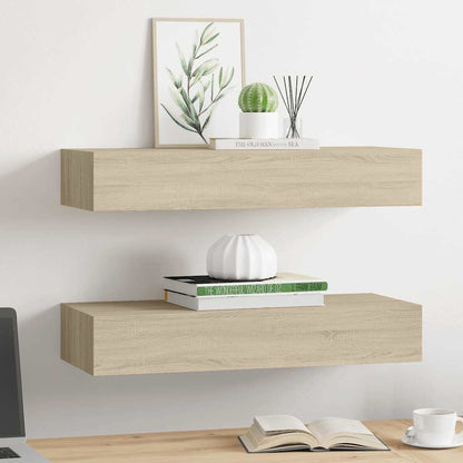 vidaXL Wandregale mit Schubladen 2 Stk. Eichen-Optik 60x23,5x10 cm MDF