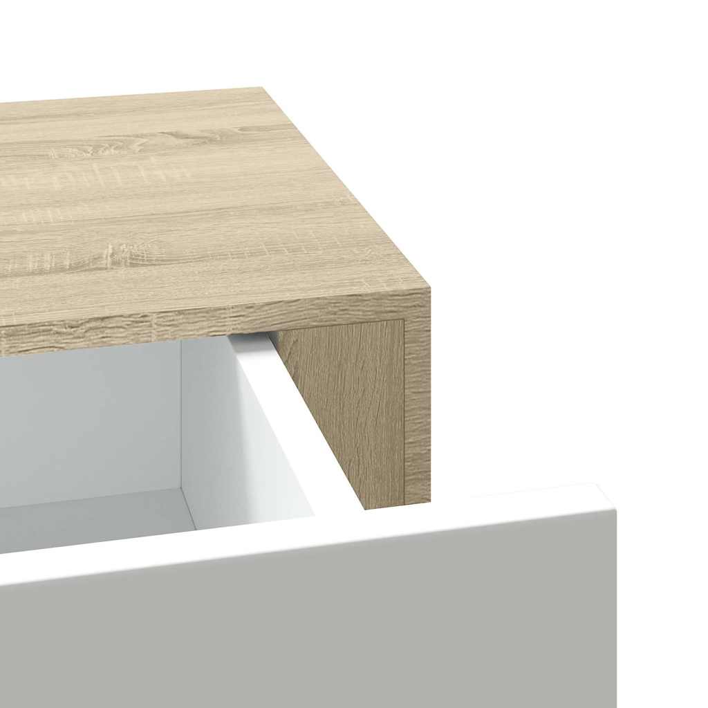 vidaXL Wandmontiertes Schubladenregal Eiche und Weiß 60 x 23,5 x 10 cm MDF
