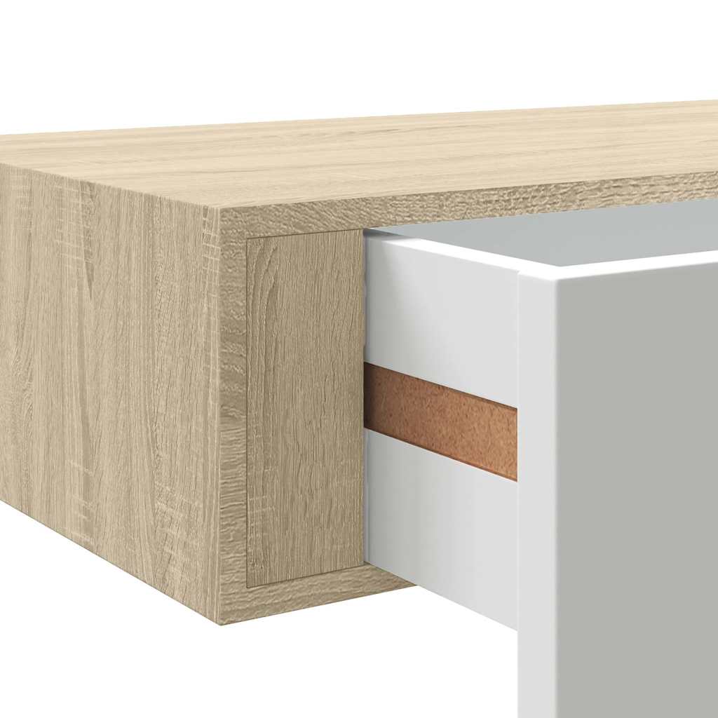vidaXL Wandmontiertes Schubladenregal Eiche und Weiß 60 x 23,5 x 10 cm MDF
