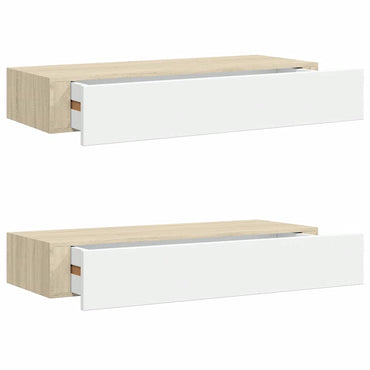 vidaXL Wandschubladenregale 2 Stk. Eiche und Weiß 60x23,5x10cm MDF