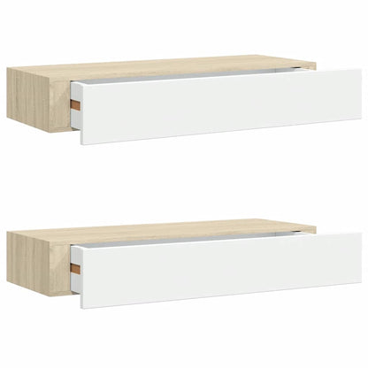 vidaXL Wandschubladenregale 2 Stk. Eiche und Weiß 60x23,5x10cm MDF