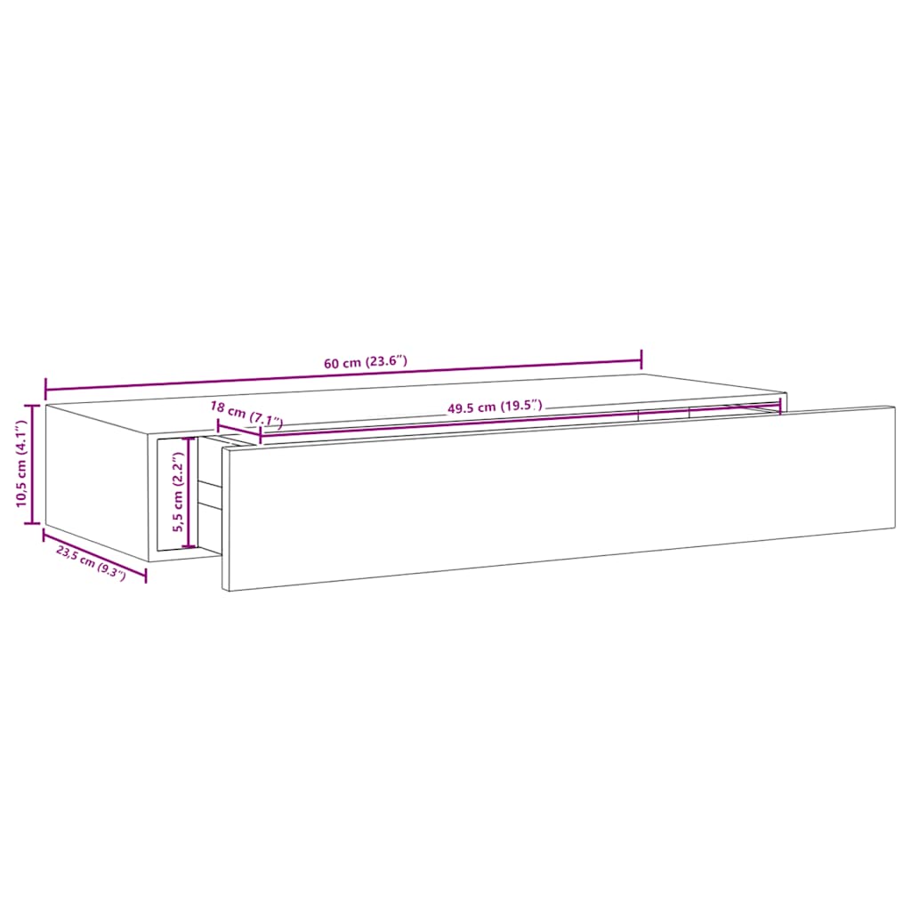 vidaXL Wandschubladenregale 2 Stk. Eiche und Weiß 60x23,5x10cm MDF