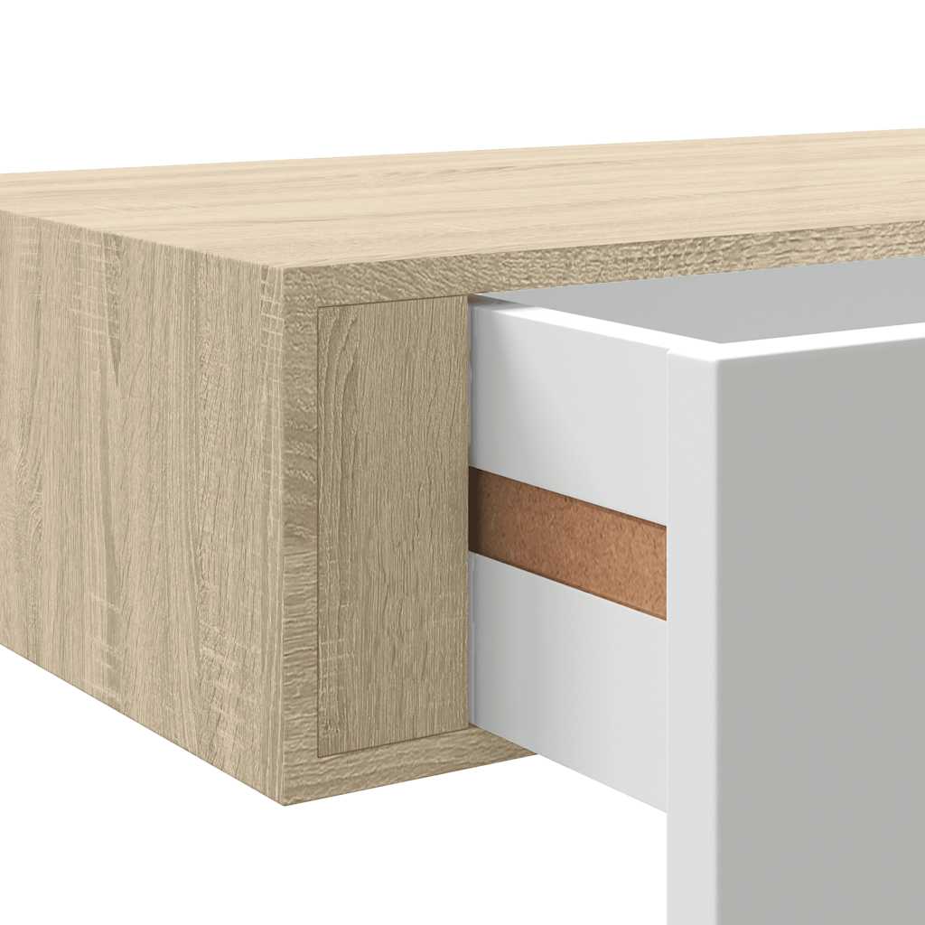 vidaXL Wandschubladenregale 2 Stk. Eiche und Weiß 60x23,5x10cm MDF