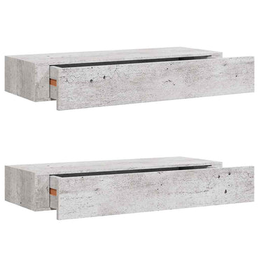 vidaXL Wandregale mit Schubladen 2 Stk. Betongrau 60x23,5x10 cm MDF