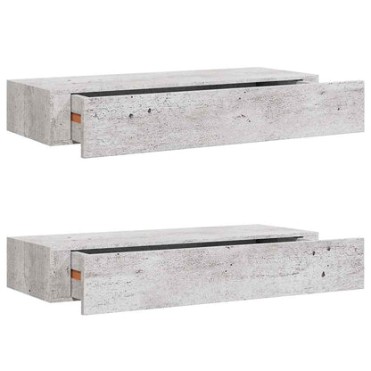 vidaXL Wandregale mit Schubladen 2 Stk. Betongrau 60x23,5x10 cm MDF