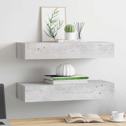 vidaXL Wandregale mit Schubladen 2 Stk. Betongrau 60x23,5x10 cm MDF