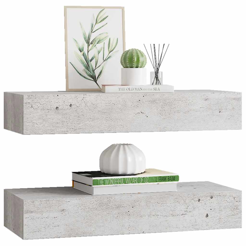 vidaXL Wandregale mit Schubladen 2 Stk. Betongrau 60x23,5x10 cm MDF