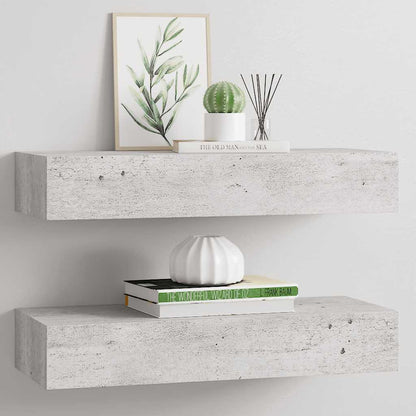 vidaXL Wandregale mit Schubladen 2 Stk. Betongrau 60x23,5x10 cm MDF