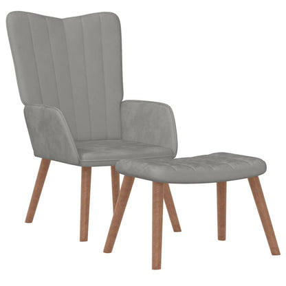 Relaxsessel mit Hocker Hellgrau Samt