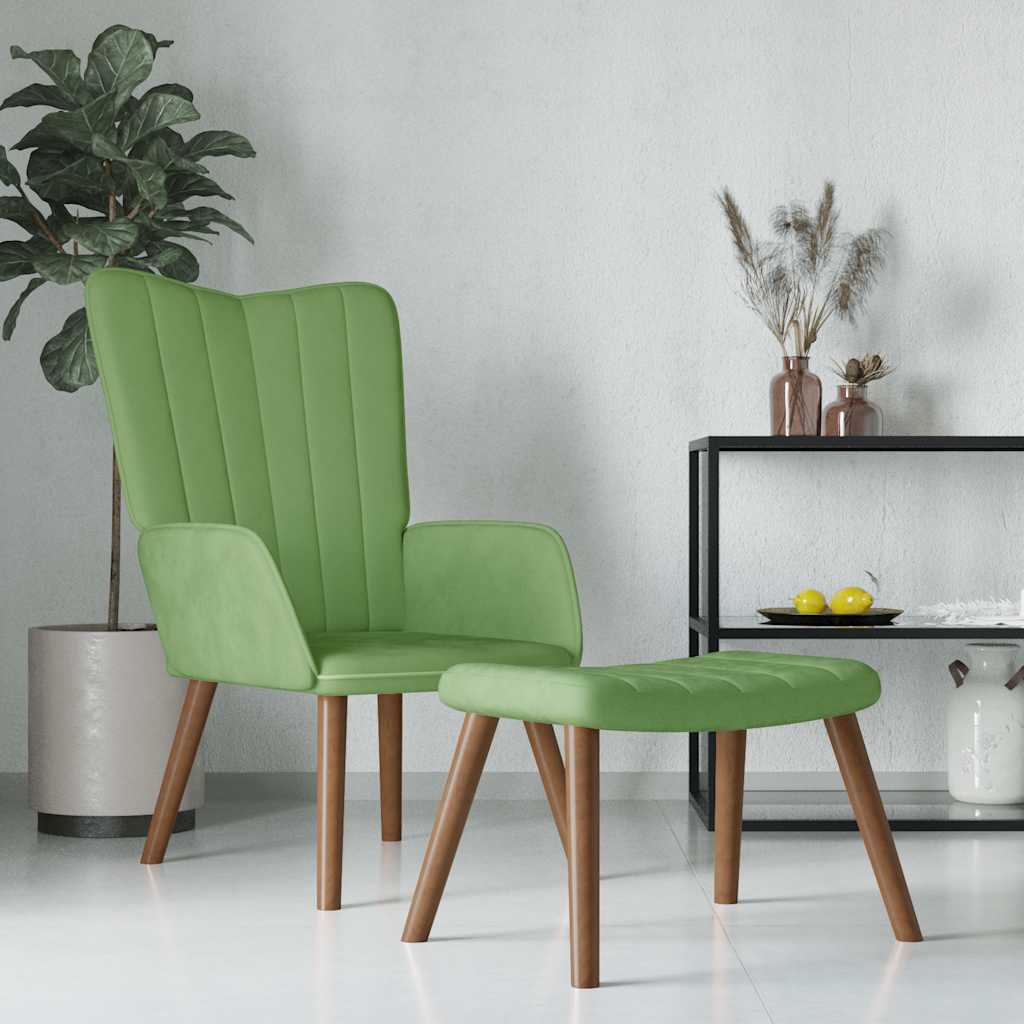 vidaXL Relaxsessel mit Hocker Hellgrün Samt