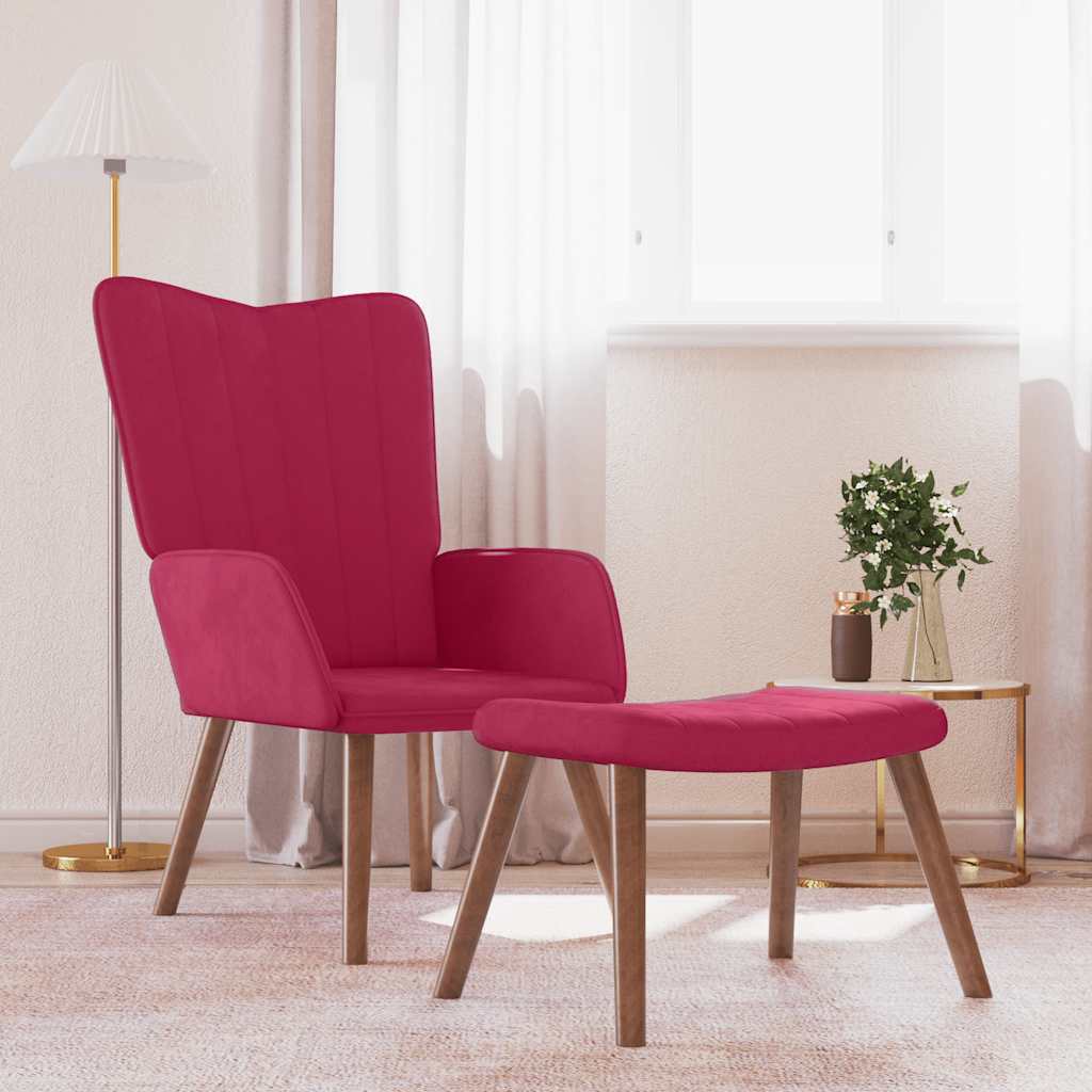 vidaXL Relaxsessel mit Hocker Weinrot Samt