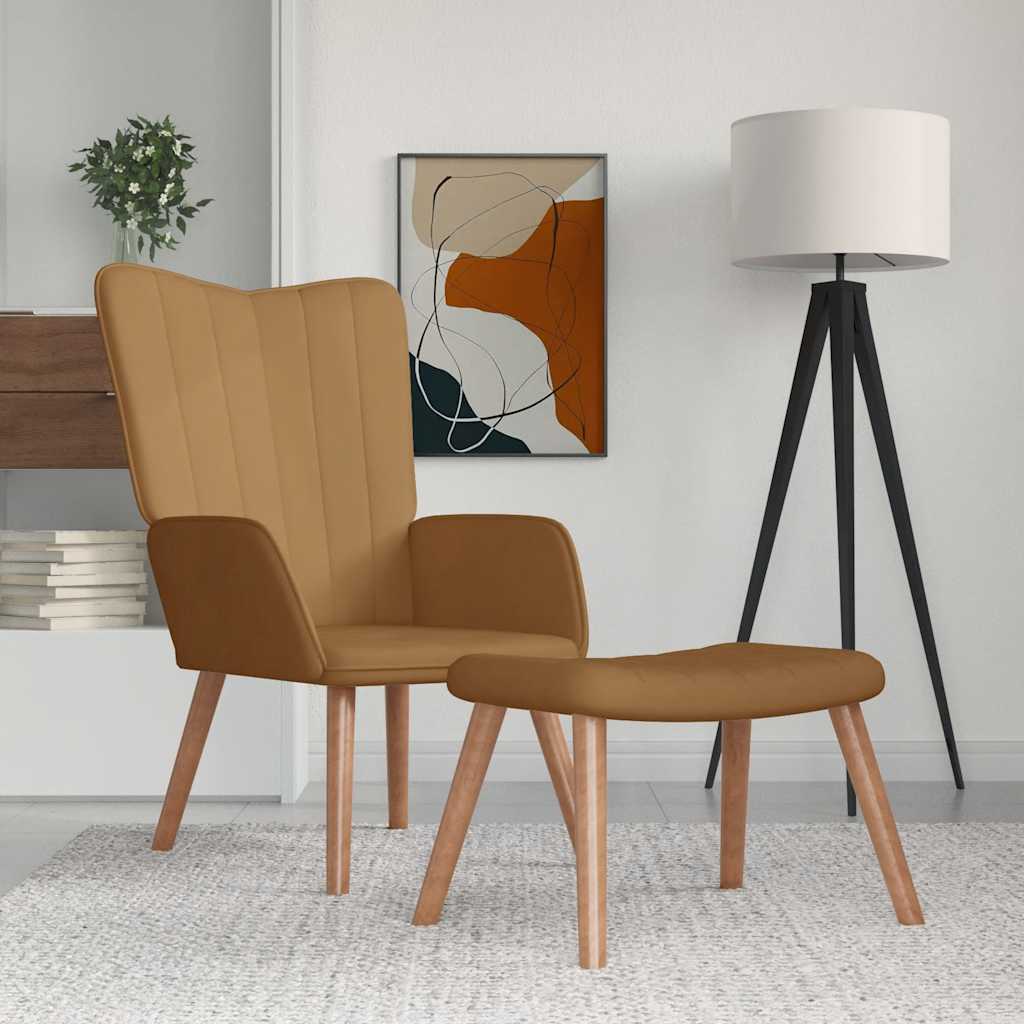 vidaXL Relaxsessel mit Hocker Braun Samt