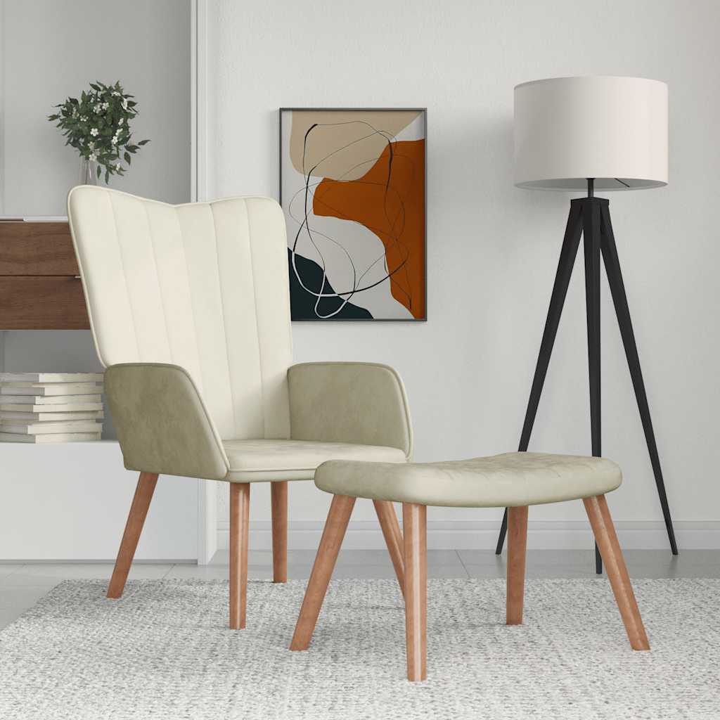vidaXL Relaxsessel mit Hocker Cremeweiß Samt