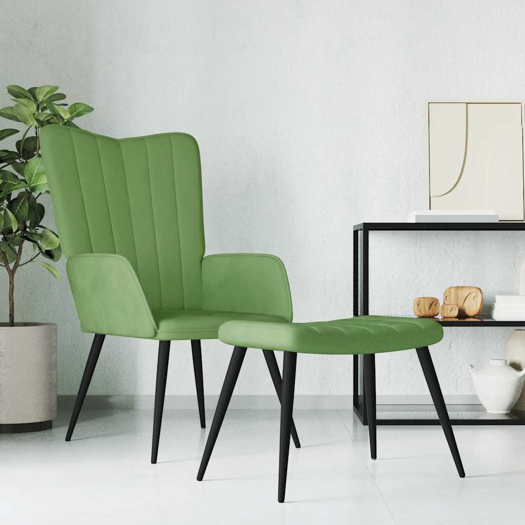 vidaXL Fauteuil relax avec repose-pieds Vert clair Velours