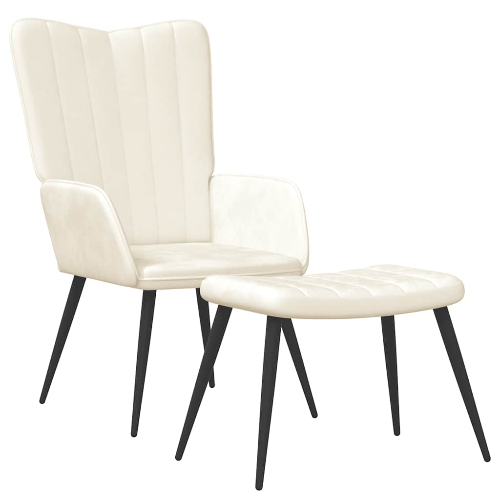 vidaXL Relaxsessel mit Hocker Cremeweiß Samt