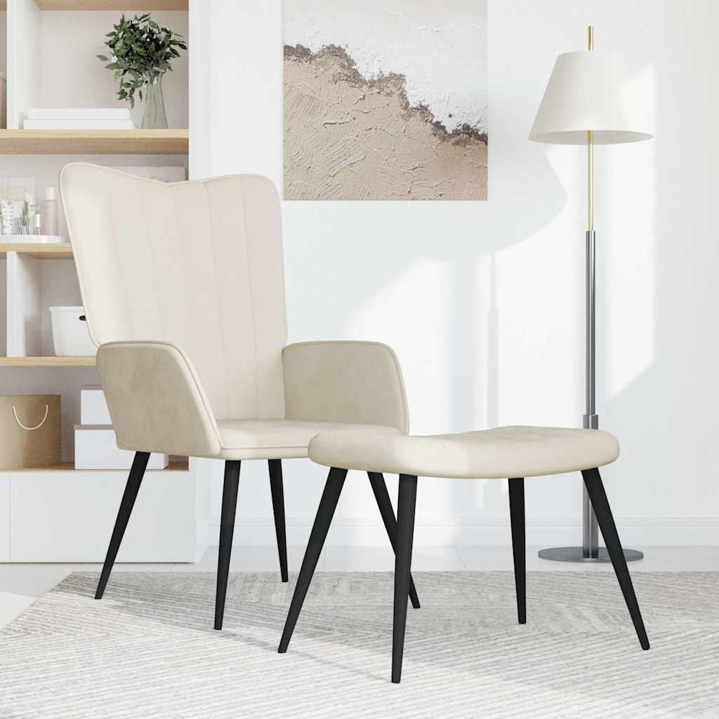 vidaXL Relaxsessel mit Hocker Cremeweiß Samt