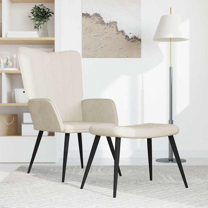 vidaXL Relaxsessel mit Hocker Cremeweiß Samt
