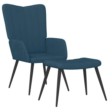vidaXL Fauteuil de relaxation avec tabouret bleu velours