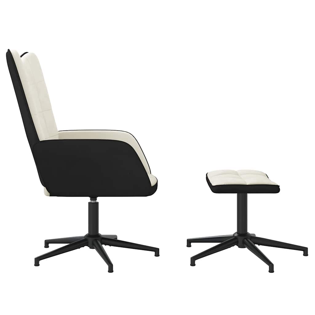 vidaXL Relaxsessel mit Hocker Cremeweiß Samt und PVC