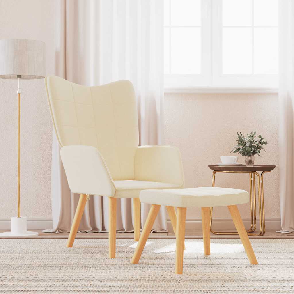 vidaXL Relaxsessel mit Hocker Creme Stoff