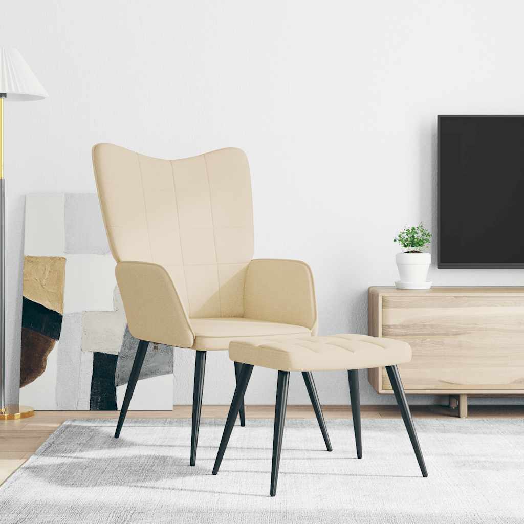 vidaXL Relaxsessel mit Hocker Creme Stoff