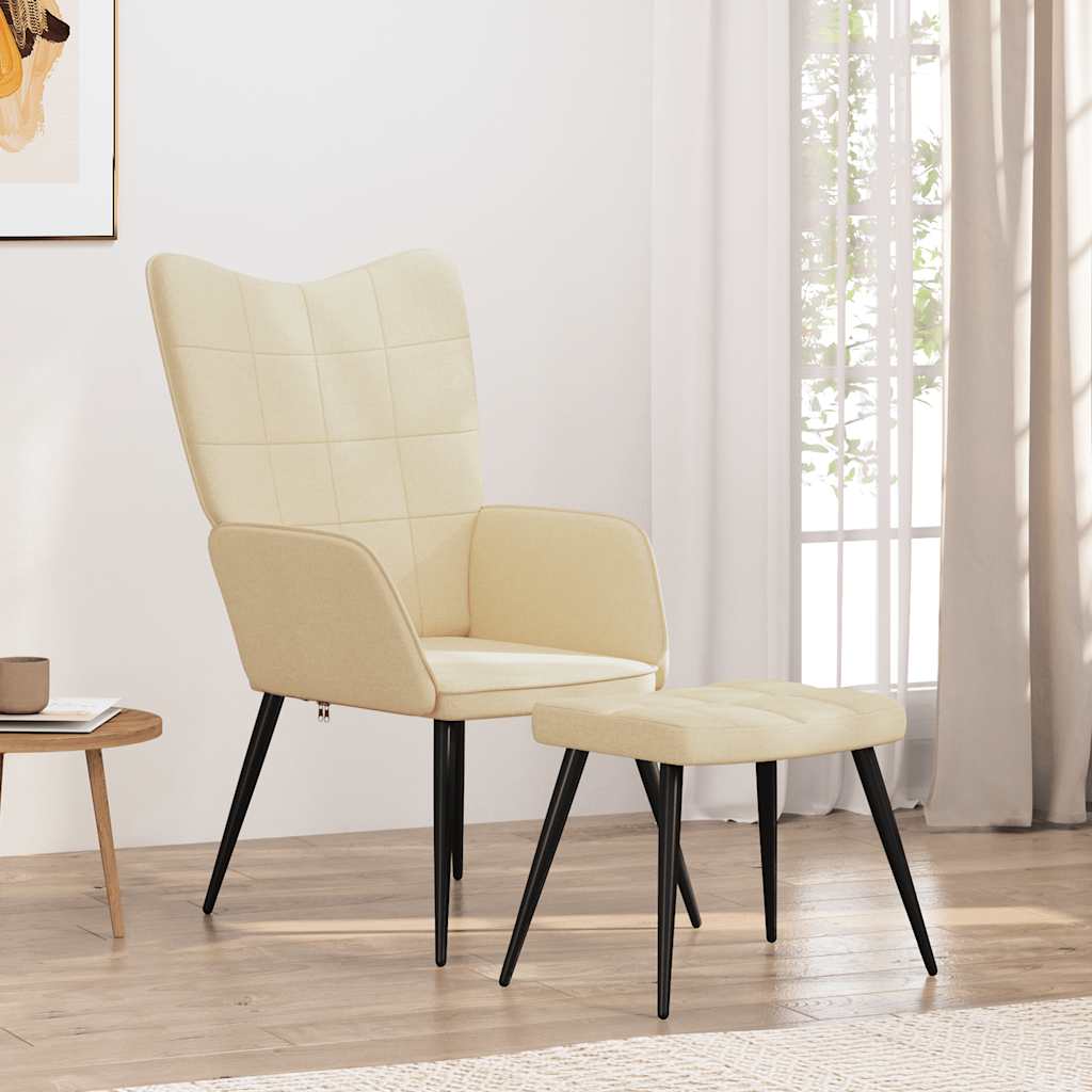 vidaXL Relaxsessel mit Hocker Creme Stoff