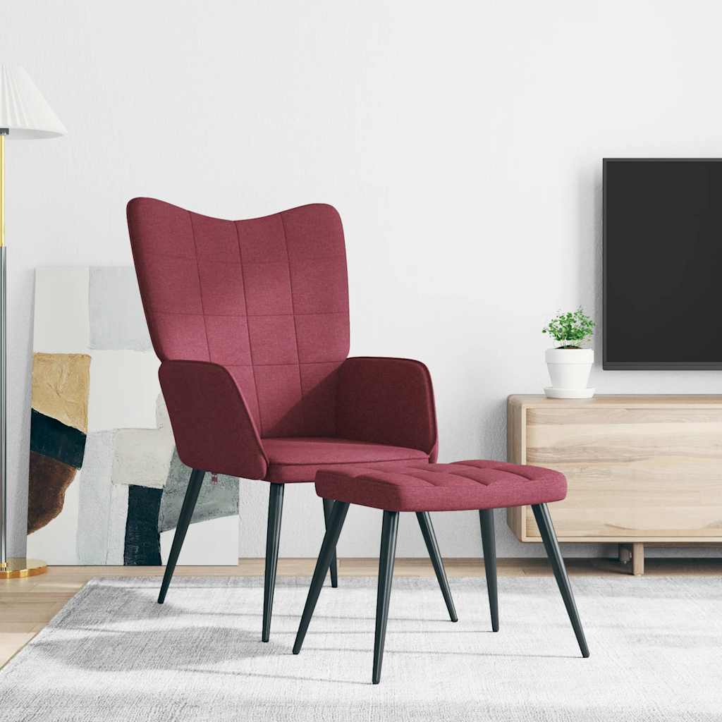 vidaXL Relaxsessel mit Hocker Weinrot Stoff