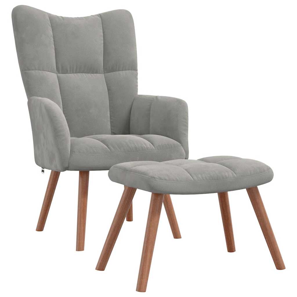 vidaXL Relaxsessel mit Hocker Hellgrau Samt