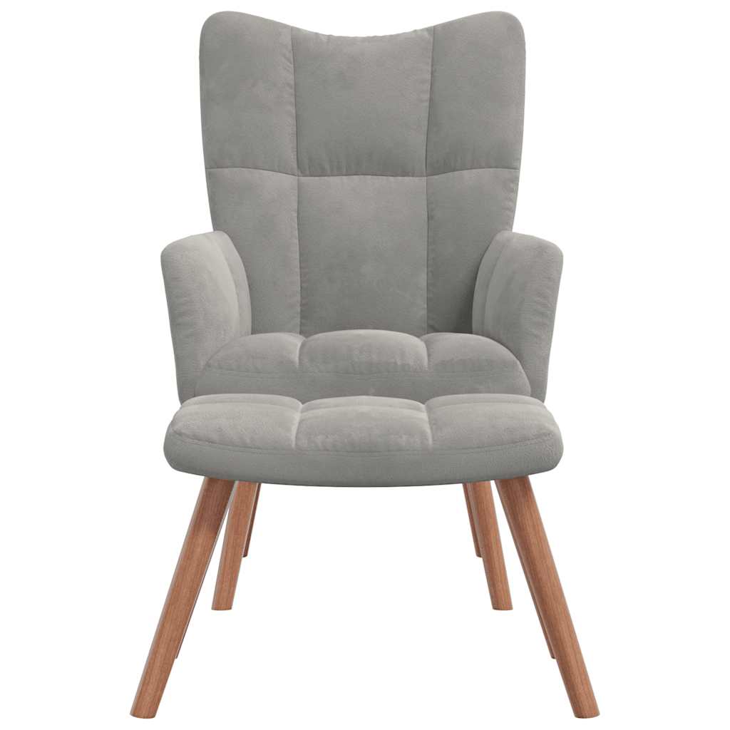 vidaXL Relaxsessel mit Hocker Hellgrau Samt