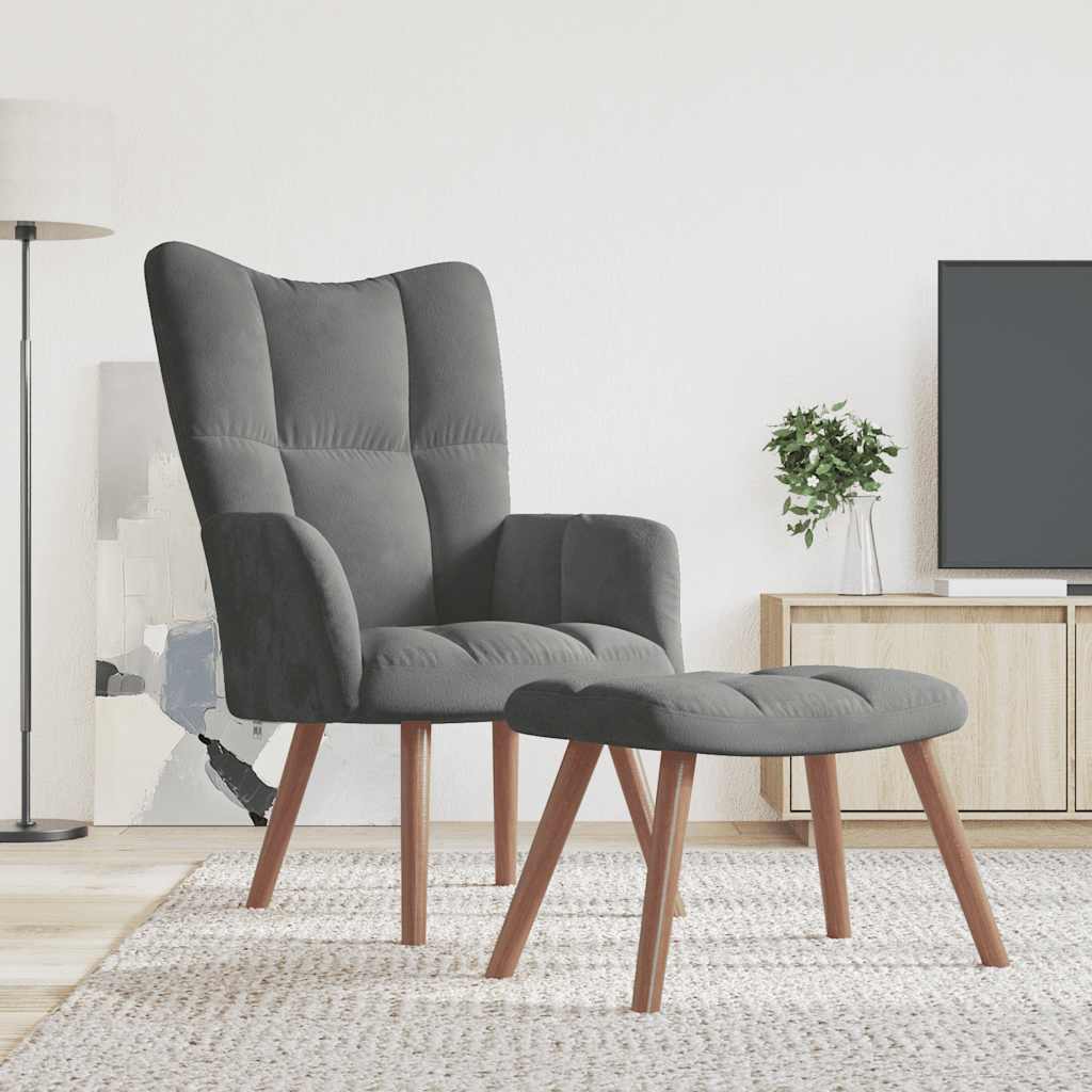 vidaXL Relaxsessel mit Hocker Dunkelgrau Samt