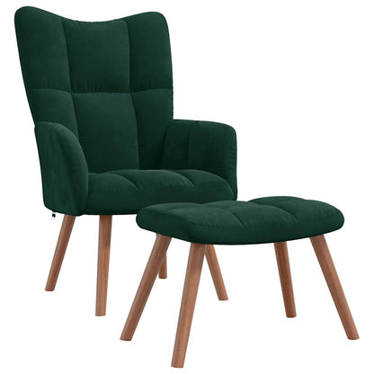 vidaXL Relaxsessel mit Hocker Dunkelgrün Samt