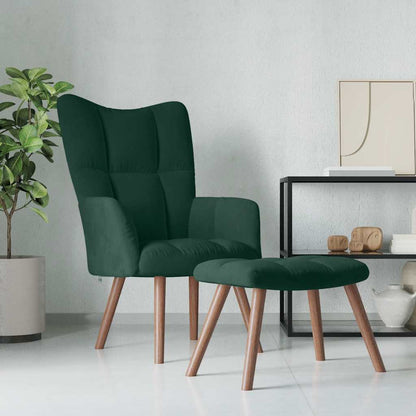vidaXL Relaxsessel mit Hocker Dunkelgrün Samt