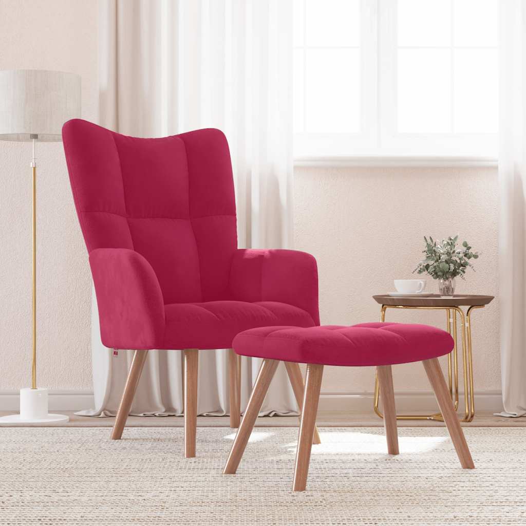 vidaXL Relaxsessel mit Hocker Weinrot Samt