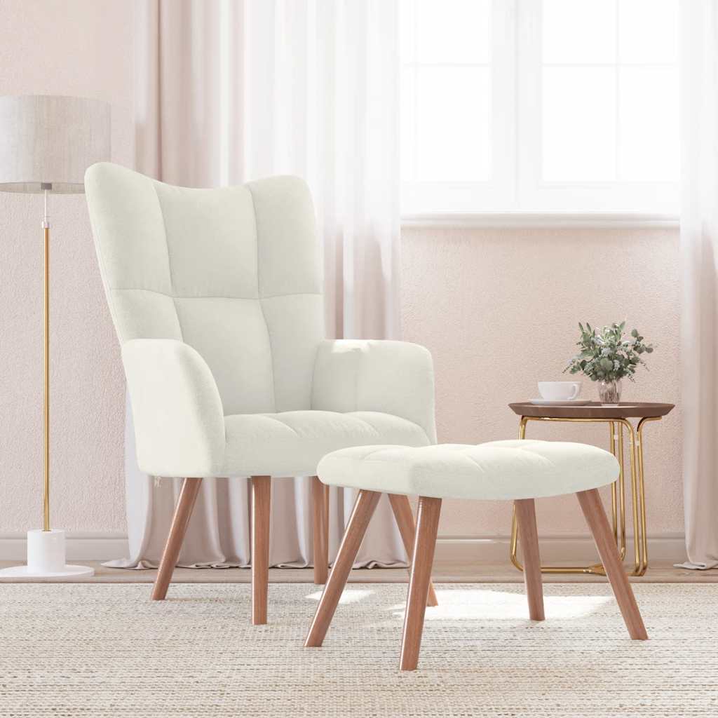 vidaXL Relaxsessel mit Hocker Cremeweiß Samt