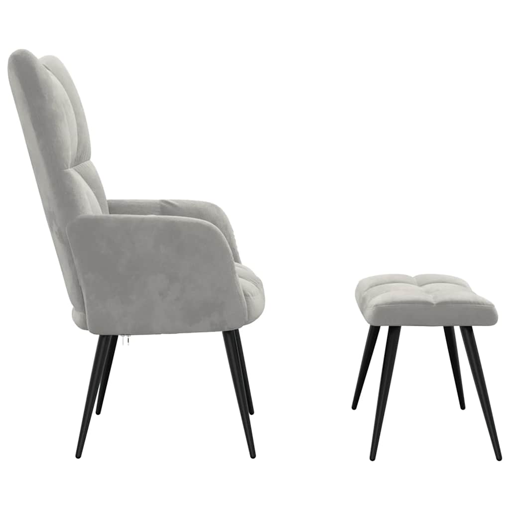 vidaXL Relaxsessel mit Hocker Hellgrau Samt