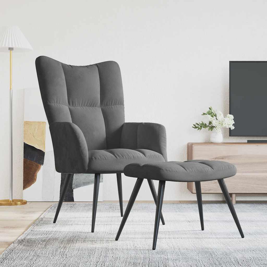 vidaXL Relaxsessel mit Hocker Dunkelgrau Samt