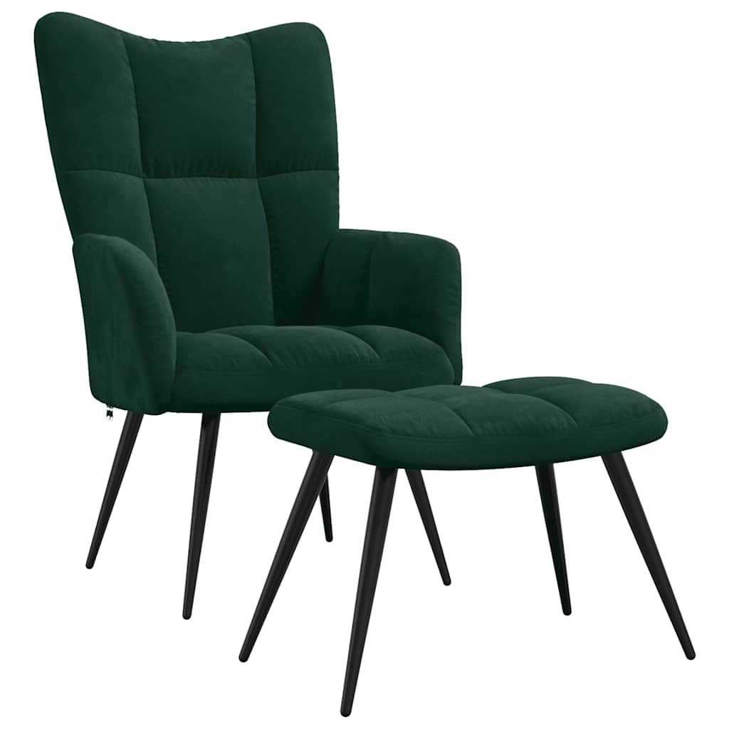 vidaXL Relaxsessel mit Hocker Dunkelgrün Samt