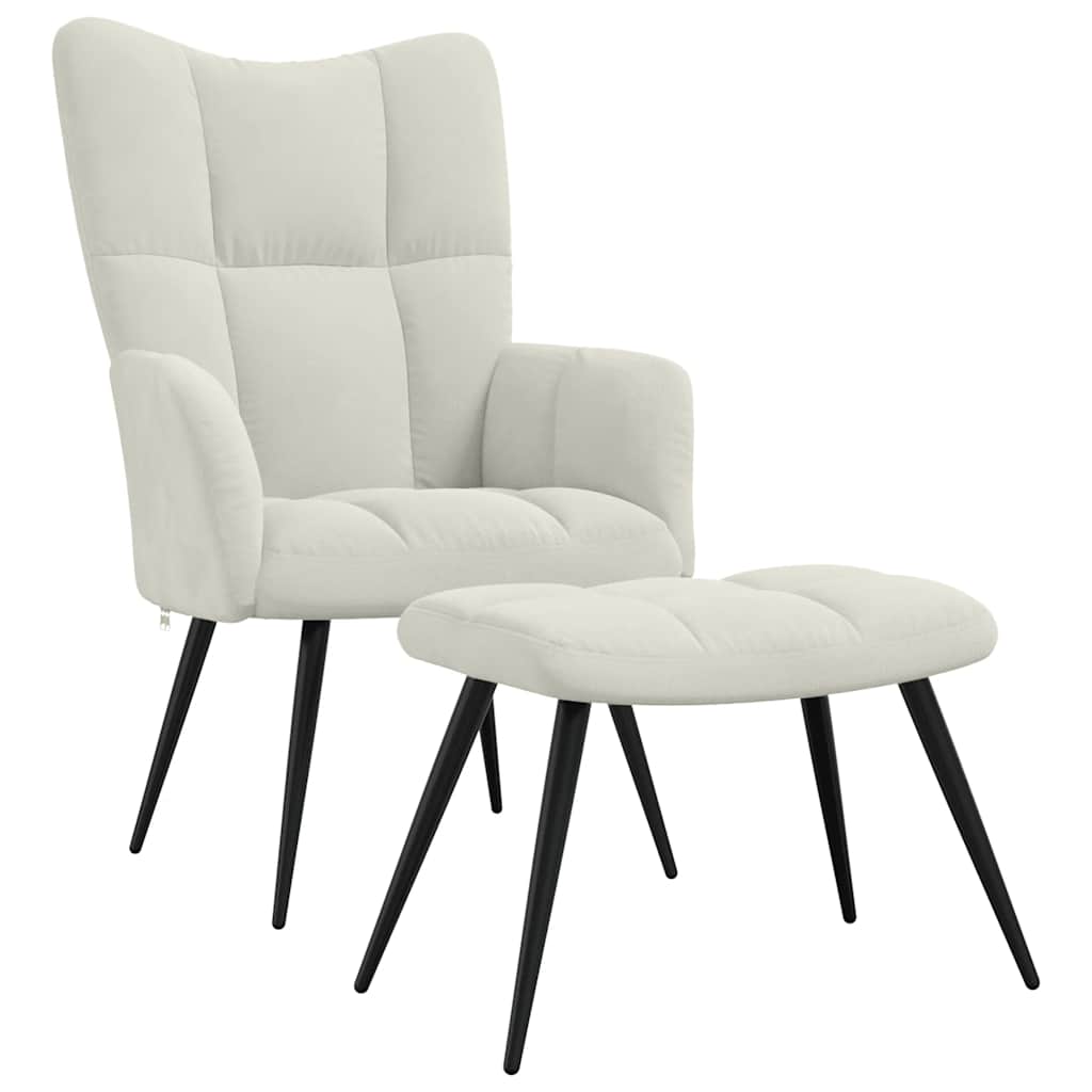 vidaXL Relaxsessel mit Hocker Cremeweiß Samt