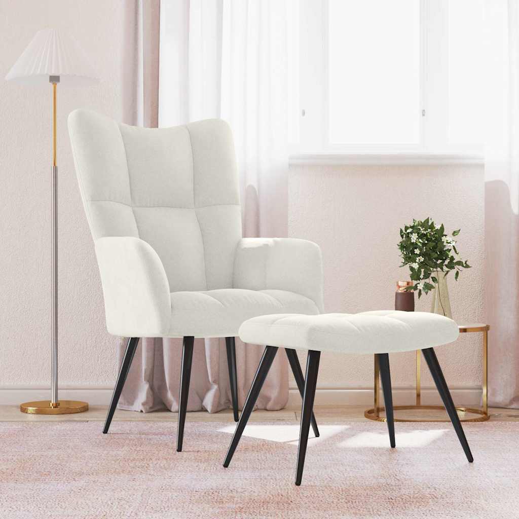 vidaXL Relaxsessel mit Hocker Cremeweiß Samt