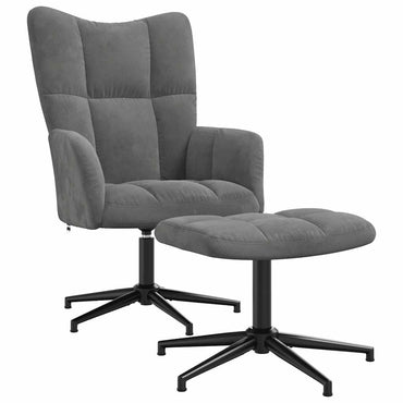 vidaXL Fauteuil de relaxation avec tabouret Gris foncé Velours