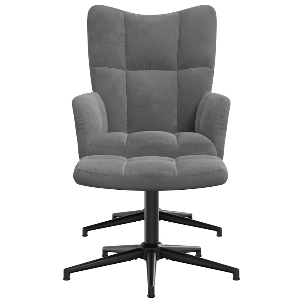 vidaXL Fauteuil de relaxation avec tabouret Gris foncé Velours
