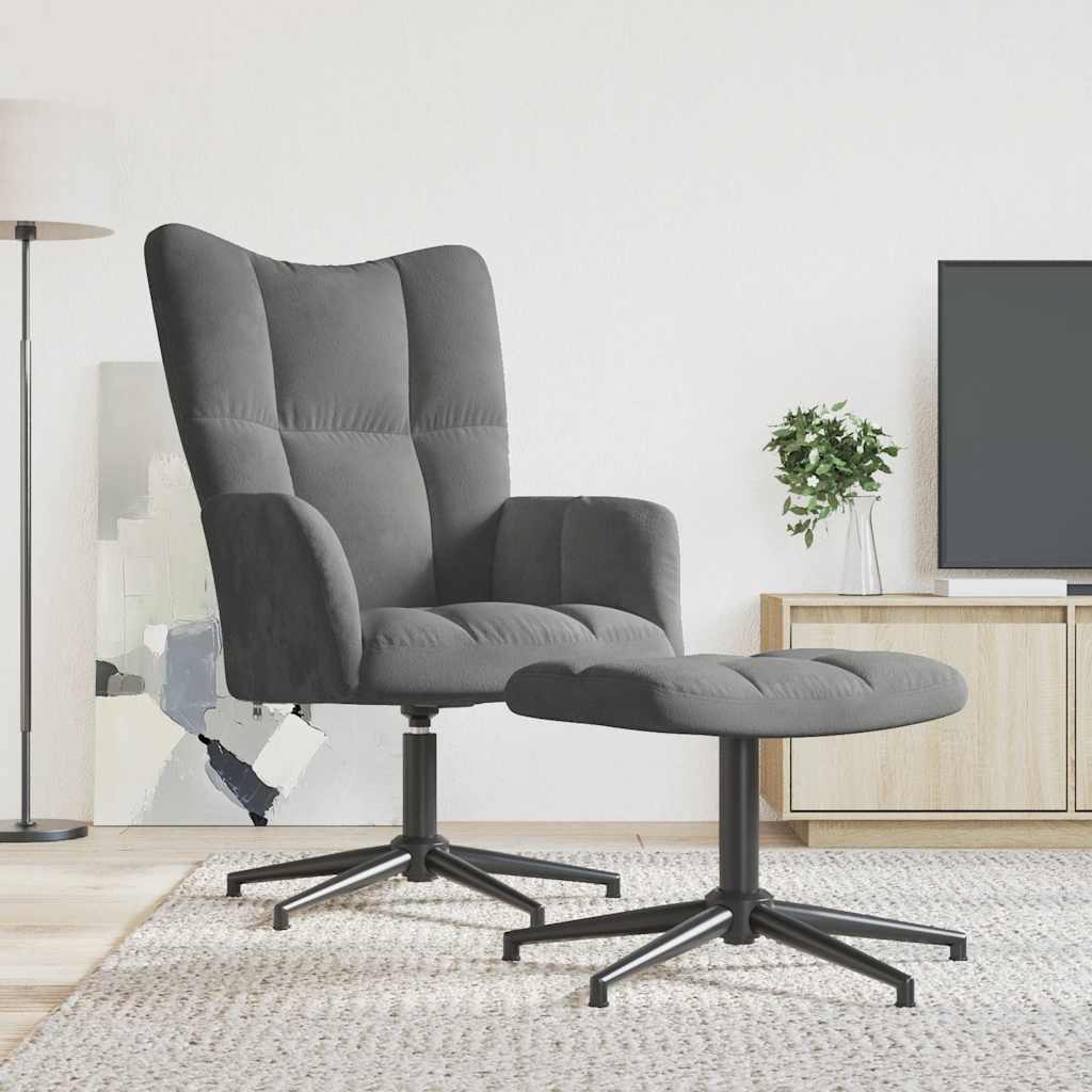 vidaXL Fauteuil de relaxation avec tabouret Gris foncé Velours