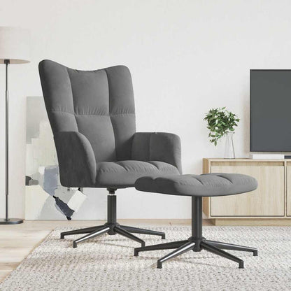 vidaXL Fauteuil de relaxation avec tabouret Gris foncé Velours