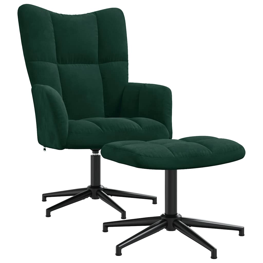 vidaXL Fauteuil de relaxation avec tabouret Velours vert foncé