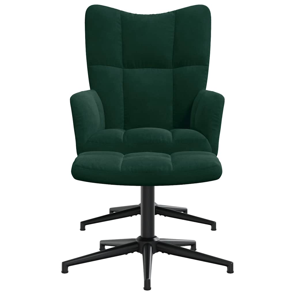 vidaXL Fauteuil de relaxation avec tabouret Velours vert foncé