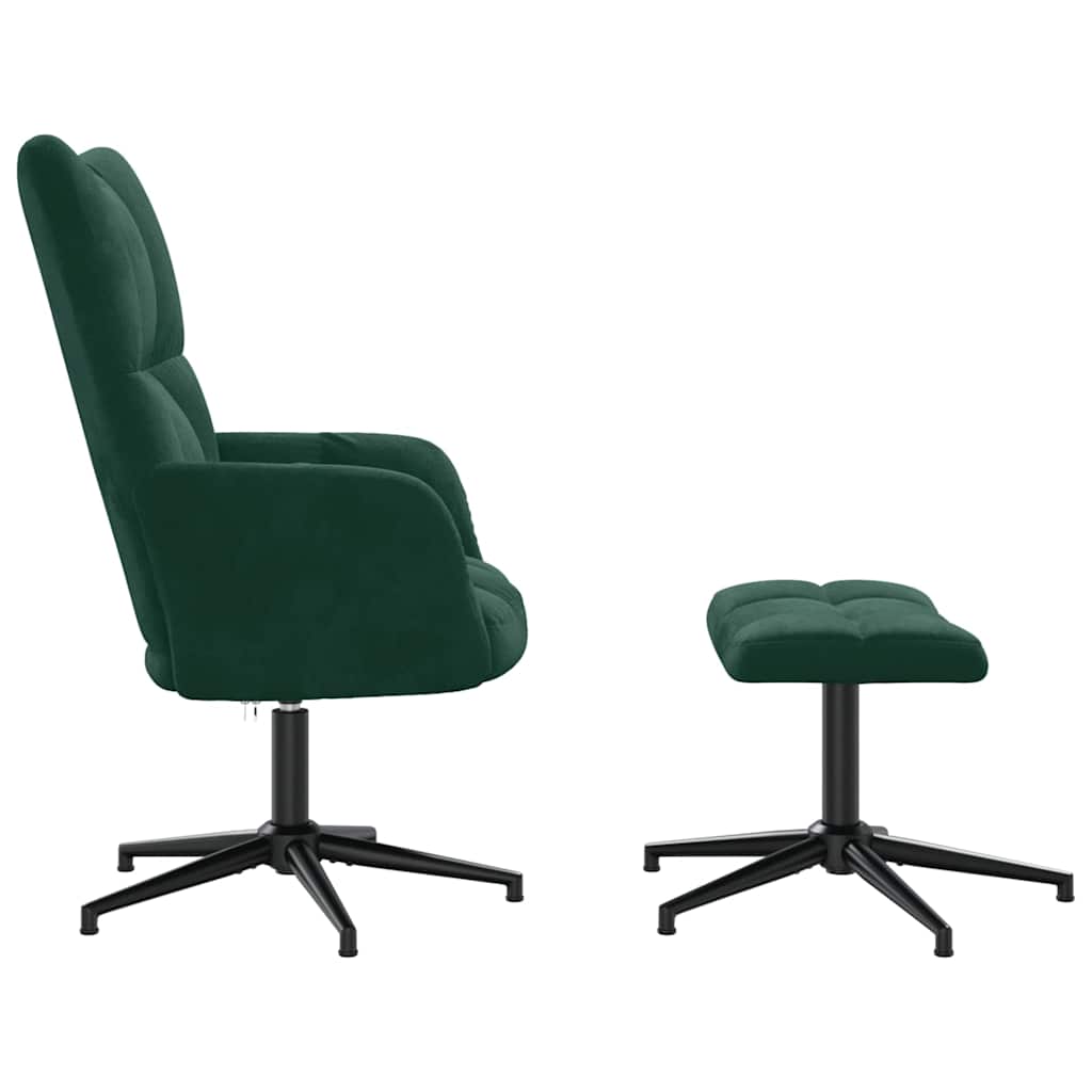 vidaXL Fauteuil de relaxation avec tabouret Velours vert foncé